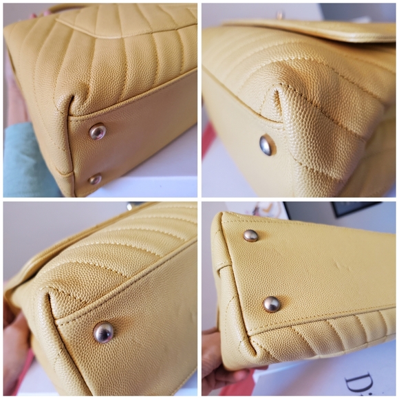 Chanel coco handle chevron yellow caviar gold hard ware small medium bag - Picture 5 of 11